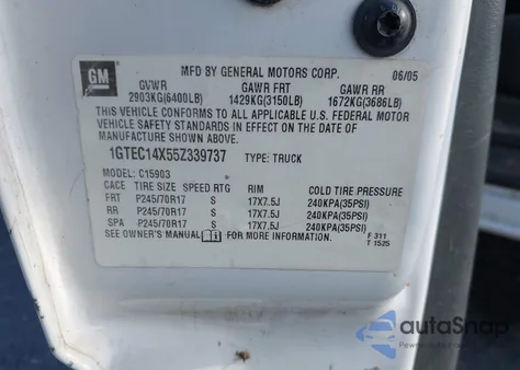 2005 GMC Sierra 1500 Work Truck from USA, damaged, VIN 1GTEC14X55Z339737